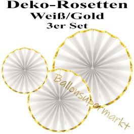 Deko-Rosetten-Faecher-Weiss-Gold-3er-Set-Raumdekoration-Silvester-Party-Festdeko