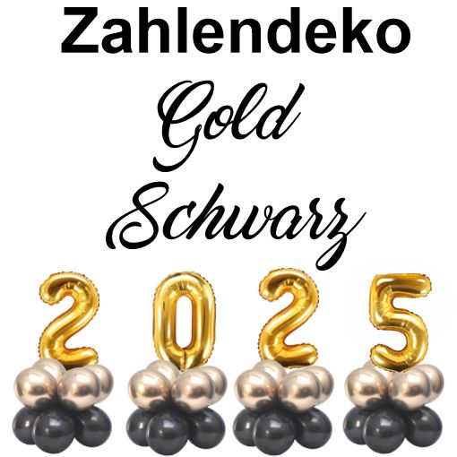 Zahlendeko Luftballons Silvester 2025 Gold Schwarz