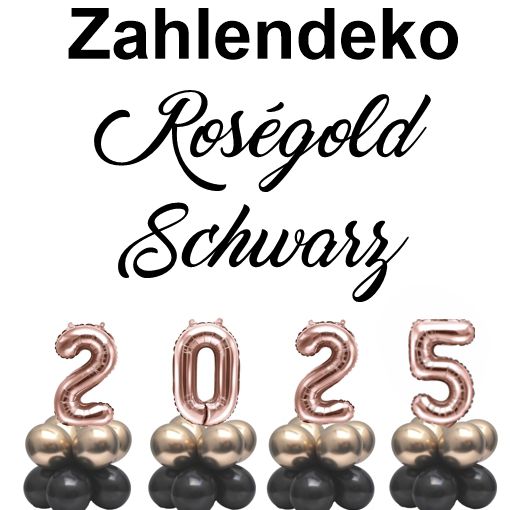 Zahlendeko Luftballons Silvester 2025 Roseegold Schwarz