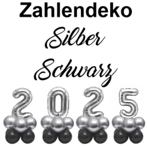 Zahlendeko Luftballons Silvester 2025 Silber Schwarz