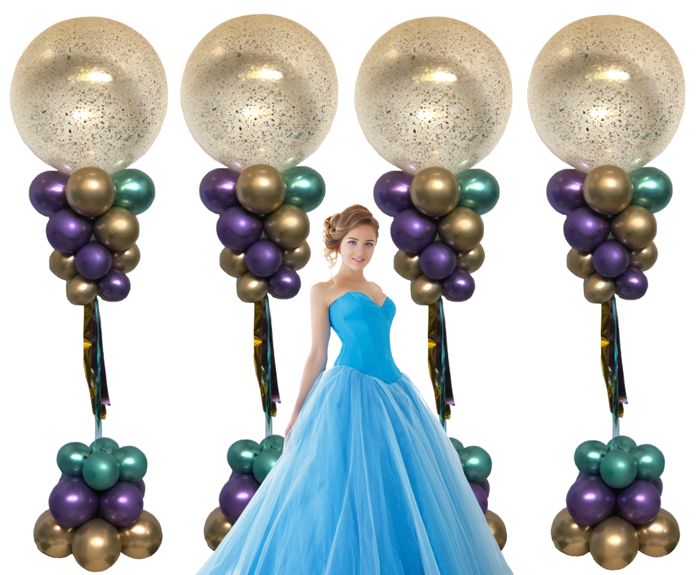 Ballondeko-Hochzeit-Riesenkonfetti-Ballon-Goldkonfetti-mit Chromballondeko