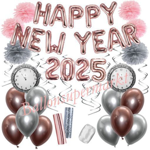 Deko-Set-Happy-New-Year-2025-Roségold-32-Teile-Raumdekoration-mit-Luftballons-zu-Silvester-Neujahr-Silvesterdekoration