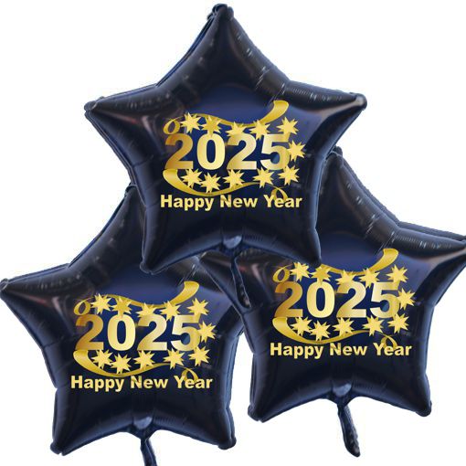 Dekoration-Silvester-3-Sternballons-aus-Folie-Happy-New-Year-2025