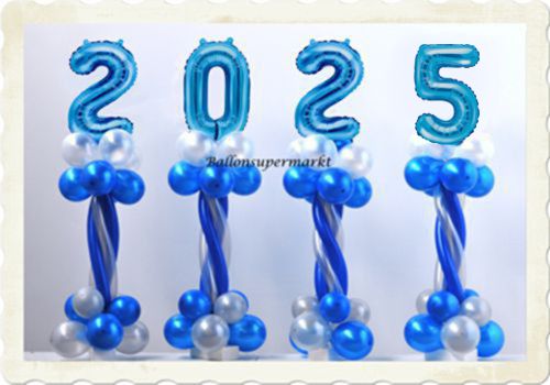 Dekoration-Silvester-Tischdeko-Ballondekoration-2025-blau-weiß