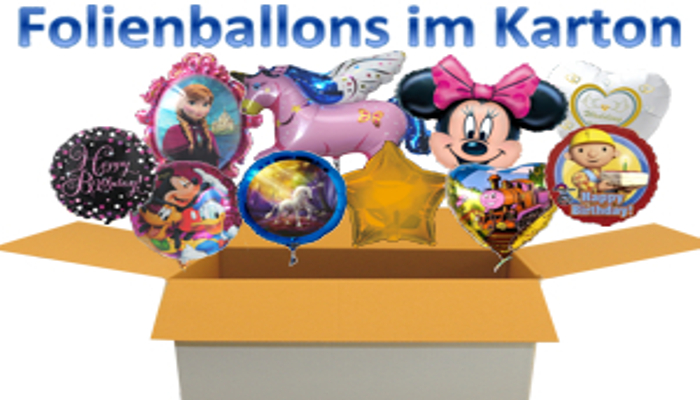 Folienballons, Luftballons aus Folie mit Ballongas Helium zum Versand im Karton