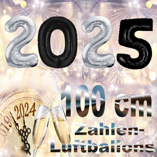 Silvester-Folienballons-Zahlen-2025-schwarz-silber-Luftballons-Dekoration-zu-Silvester-Neujahr-Partydeko