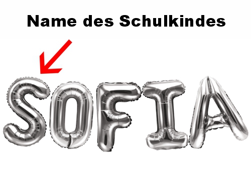 Name des Schulkindes aus Buchstaben Folienballons