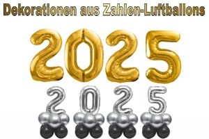 Dekorationen aus Zahlen-Luftballons zu Silvester