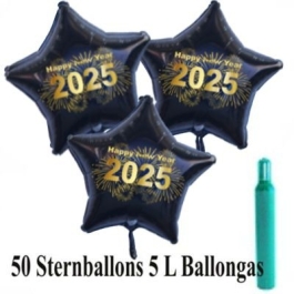 Ballons und Helium Set Silvester, 50 Sternballons 2025 - Feuerwerk