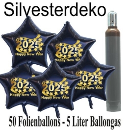 Ballons und Helium Set Silvester, 50 Sternballons 2025 - Happy New Year