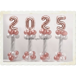 Dekoration Silvester, Tischdekoration, Ballondekoration 2025, rosegold-silber