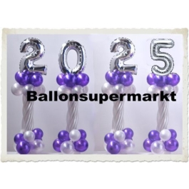 Dekoration Silvester, Tischdekoration, Ballondekoration 2025, violett-silber