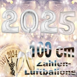 Zahlendekoration Silvester 2025 silber 1 m grosse Zahlen befüllbare Ballons aus Folie