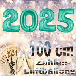 Silvester 2025, aquamarin,1 m grosse Zahlen, befüllbare Ballons aus Folie