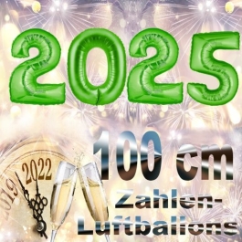 Zahlendekoration Silvester 2025, grün,1 m grosse Zahlen, befüllbare Ballons aus Folie