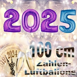 Zahlendekoration Silvester 2025, lila,1 m grosse Zahlen, befüllbare Ballons aus Folie