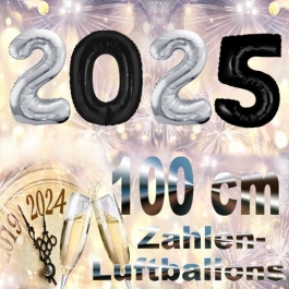 Zahlendekoration zu Silvester 2025 schwarze und silberne Zahlenluftballons