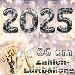 Zahlendekoration zu Silvester 2025  Zahlenluftballons, silber mit Punkten