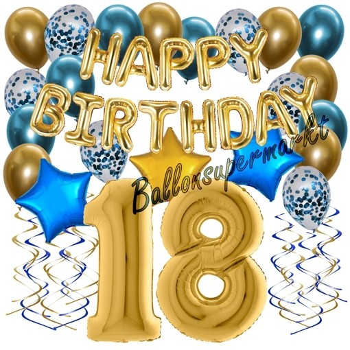 Geburtstagsdeko-Set mit Luftballons, Happy Birthday Glamour zum 18.  Geburtstag, 34-teilig