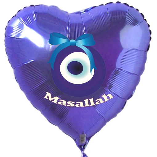 Folienballon Türkisches Auge Masallah Blau, Folienballon mit Helium zur  Geburt eines Jungen