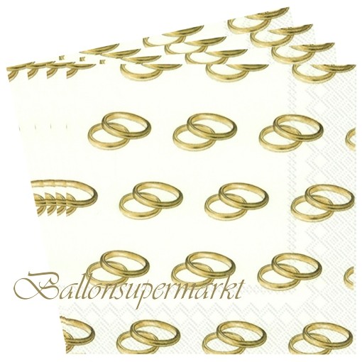 Servietten Hochzeit Just Married Gold Weiß 25 x 25 cm Hochzeit Tischdeko  20 Stück