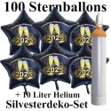 Maxi-Set Silvester, 2025 - Champagner und Feuerwerk, 100 Sternballons aus Folie (Schwarz) mit Helium