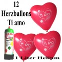 Herzluftballons Super-Mini-Set, 12 rote Herzballons Ti Amo, mit Helium-Einweg