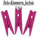 Deko-Klammern aus Holz, fuchsia, 12 Stück