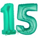 Luftballons aus Folie Zahl 15, Aquamarin, 100 cm mit Helium zum 15. Geburtstag