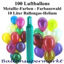 Maxi-Set MA, 100 Luftballons Metallic mit Helium (Farbauswahl)