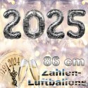 Zahlendekoration Silvester 2025, 86 cm große Zahlen in Silber mit Punkten