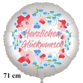 Herzlichen Glückwunsch. Rund-Luftballon aus Folie, satin-weiss, 71 cm