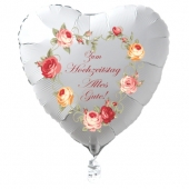 Zum Hochzeitstag Alles Gute! Weißer Herzluftballon aus Folie, 45 cm, inklusive Helium
